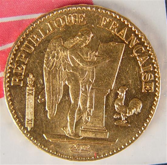 Appraisal: A French Francs Gold Coin AU N B coin contains