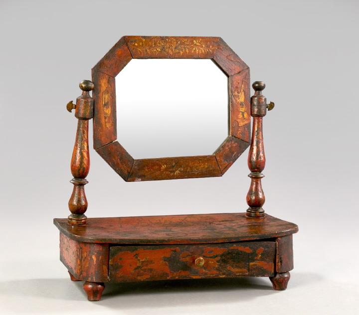 Appraisal: English Provincial Brass-Mounted Turned Red-Painted and Pseudo-Japanned Shaving Stand fourth