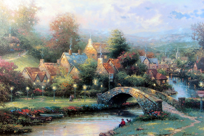 Appraisal: THOMAS KINKADE American born An original color print on canvas