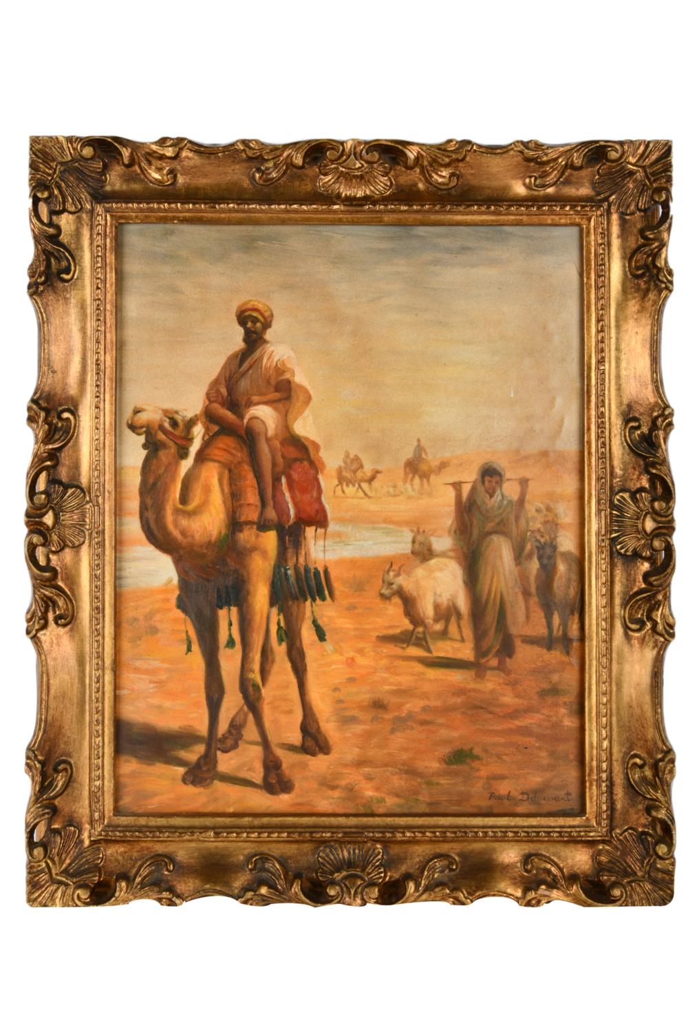 Appraisal: PAUL DELACOURT ORIENTALIST DESERT SCENEoil on board signed lower right