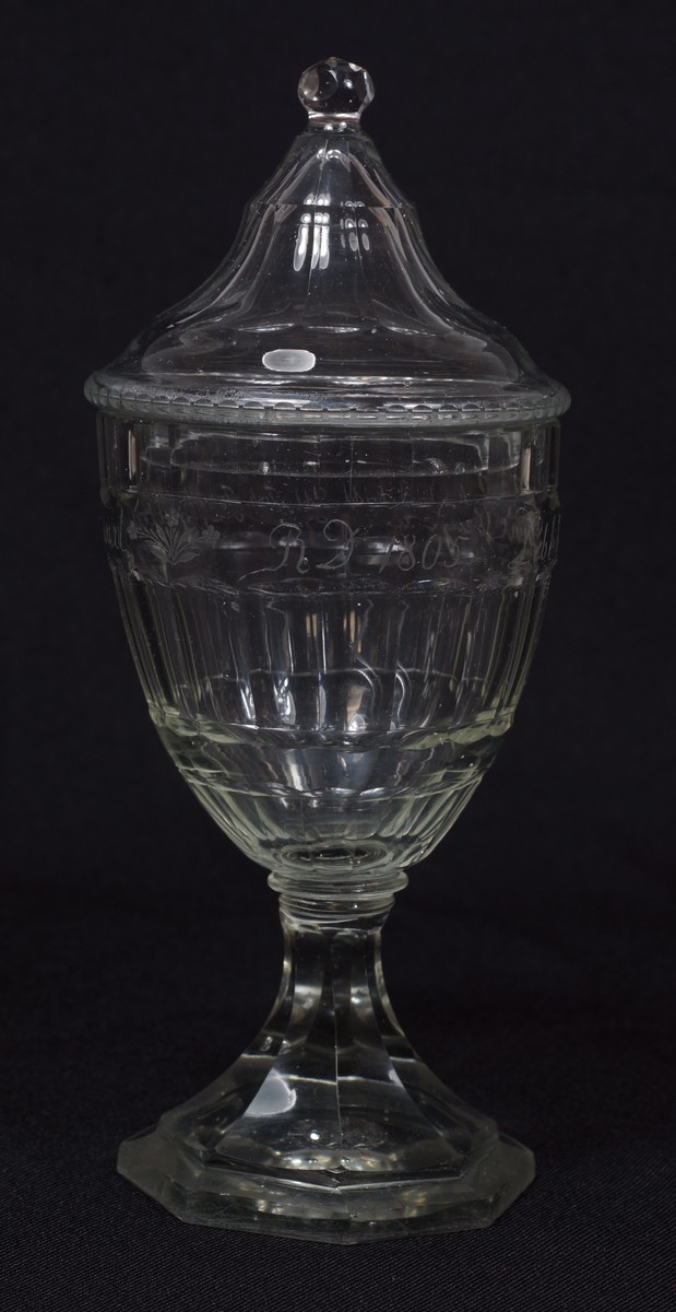 Appraisal: Early German engraved clear crystal pokal dated minor chipping h