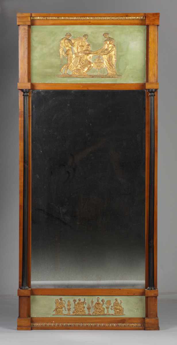 Appraisal: Biedermeier Mirror Early th cent With ebonized columns and cast