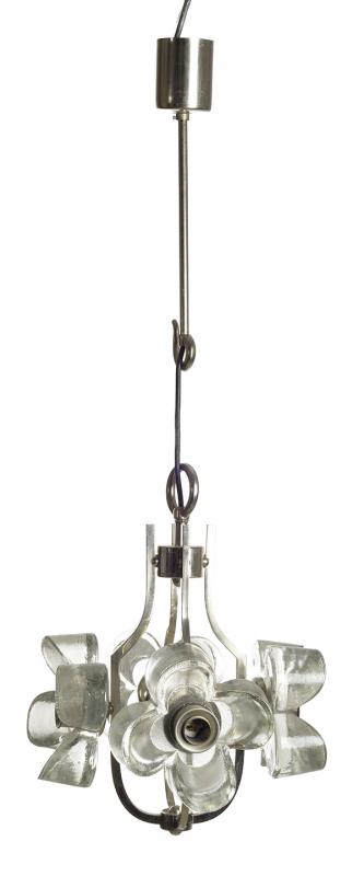 Appraisal: A FRENCH TEXTURED GLASS AND CHROME CHANDELIER INCLUDING TWO WALL