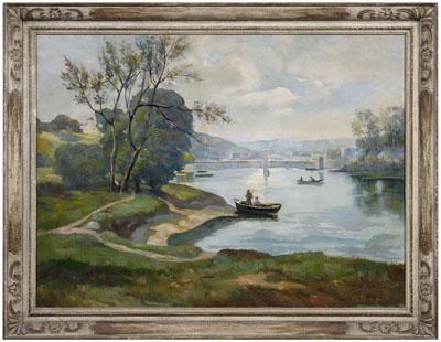 Appraisal: Joseph Newman painting New York - landscape with figures in