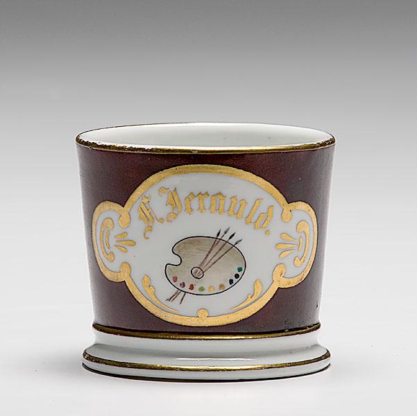 Appraisal: ARTIST'S OCCUPATIONAL SHAVING MUG porcelain with polychrome painted scene of