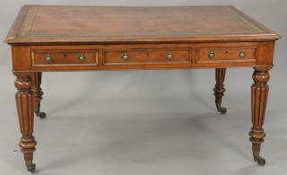 Appraisal: George IV oak writing table with tooled leather top and