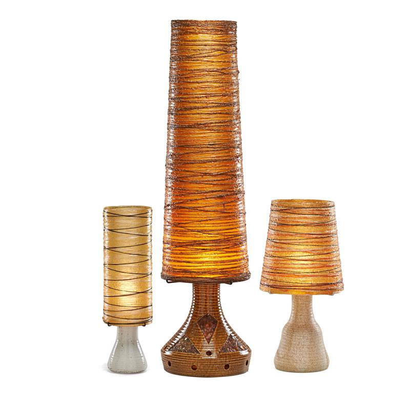 Appraisal: ACCOLAY Three table lamps Condition Report Crazing to resin inside