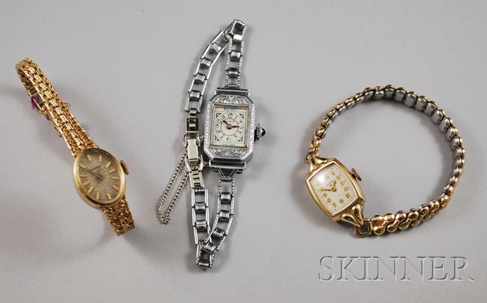 Appraisal: Three Lady's Wristwatches a kt gold Longines on a kt