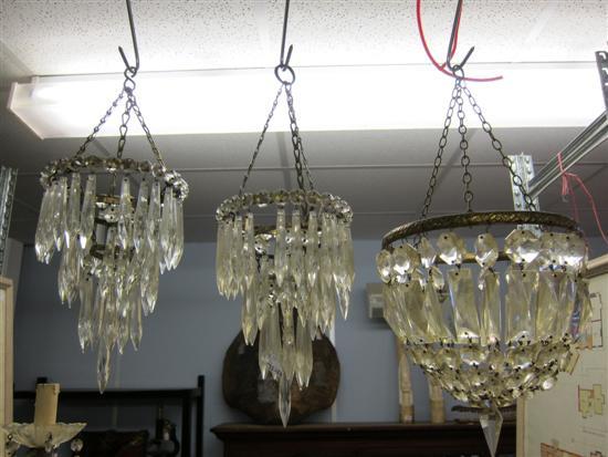 Appraisal: Three cut glass chandeliers and drops