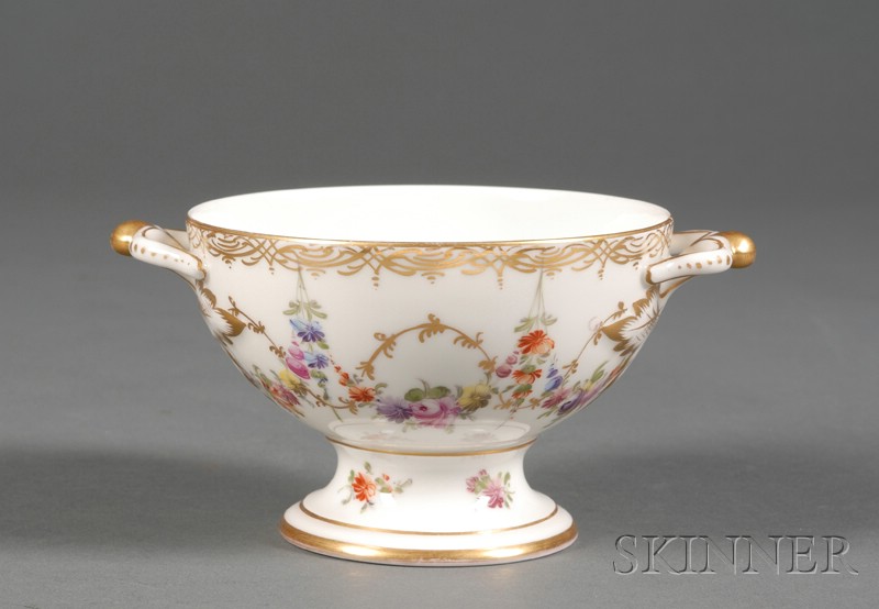 Appraisal: Dresden Porcelain Sugar Bowl Heufel Co late th century two-handled