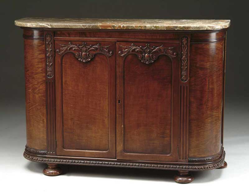 Appraisal: FINE CARVED MARBLE TOP TWO DOOR SIDE CABINET The D-shaped