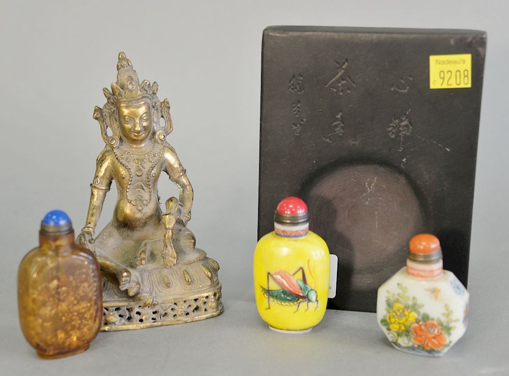 Appraisal: Five piece Chinese group to include yellow stone snuff bottle