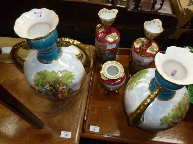 Appraisal: A PAIR OF BLUE GROUND POTTERY VASES together with a