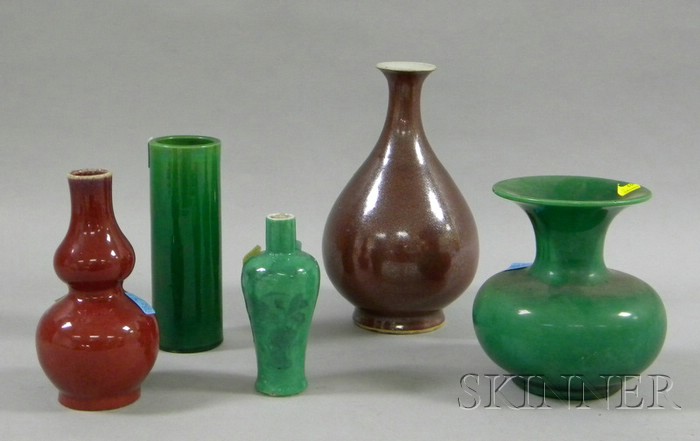 Appraisal: Five Asian Pottery Vases three in green glaze and two