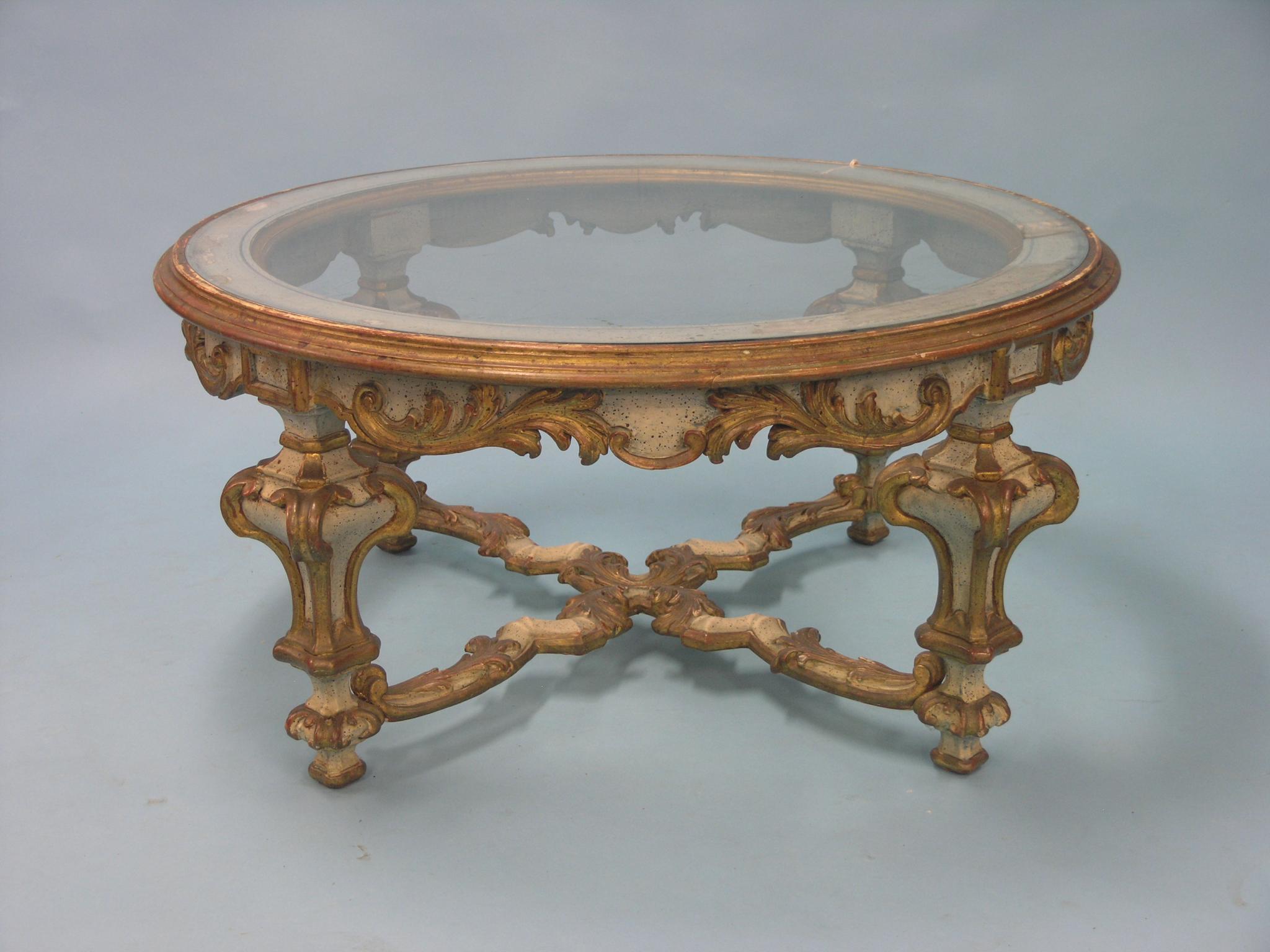 Appraisal: A large Louis XIV-style blue and gilt gesso coffee table