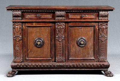 Appraisal: Italian Baroque style sideboard walnut with other mixed woods carved