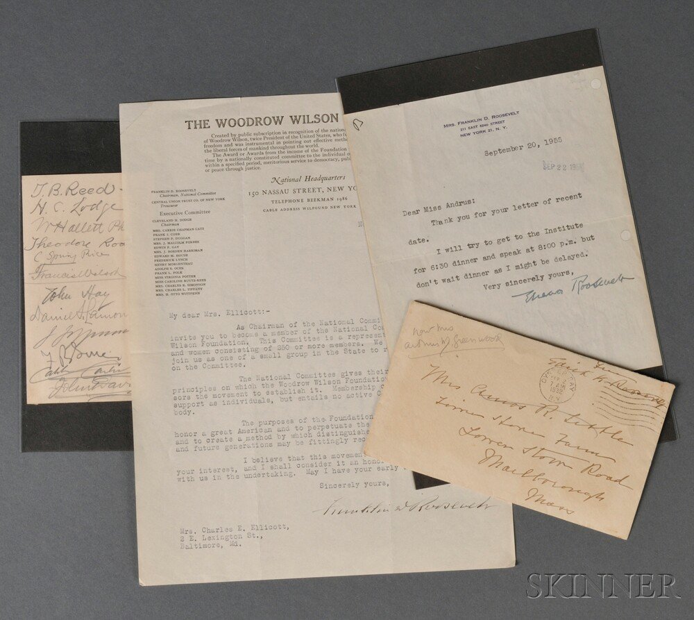 Appraisal: Roosevelt Family Document Lot A printed card from the Metropolitan