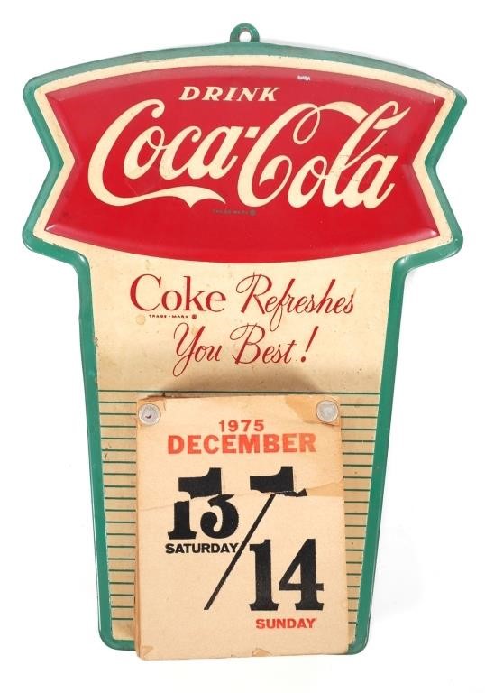 Appraisal: Scarce Coke fishtail tin calendar holder with s calendar Measures