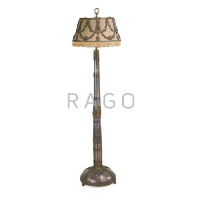 Appraisal: ART NOUVEAU FLOOR LAMP Bronze mounted Loetz style art glass