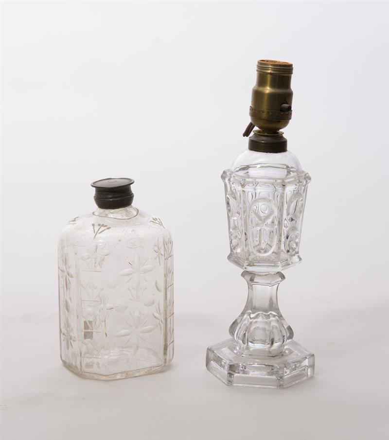 Appraisal: AMERICAN PRESSED GLASS FLUID LAMP BASE AND AN ETCHED GLASS