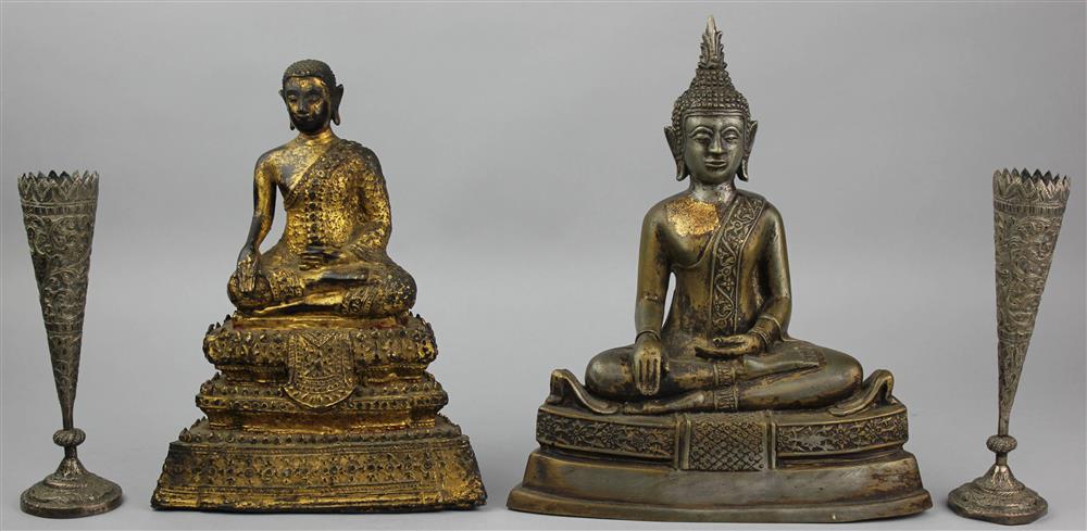 Appraisal: BURMESE GILT BRONZE BUDDHA TOGETHER WITH A POSSIBLY THAI BUDDHA