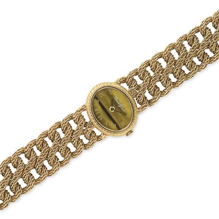 Appraisal: Gold and Tiger's-Eye Bracelet-Watch Bueche Girod Estimate -