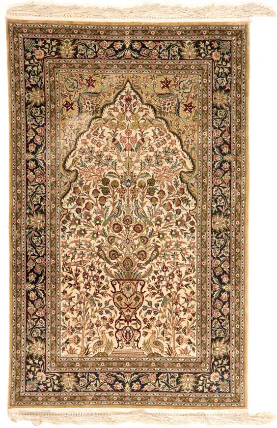 Appraisal: PERSIAN SILK RUG Small Persian silk rug probably Naien cream