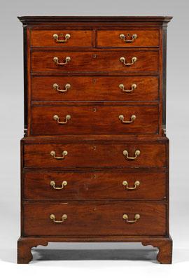 Appraisal: Chippendale mahogany chest on chest mahogany with oak elm pine