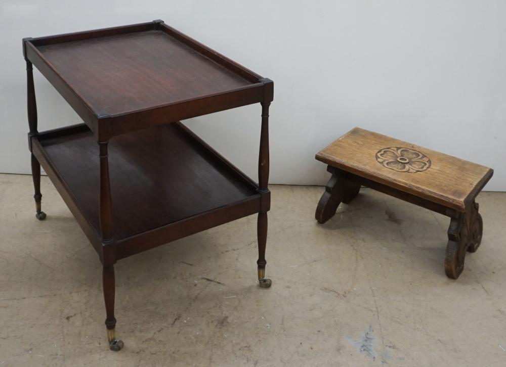 Appraisal: Oak Clover Stool and Mahogany Two-Tier Cart