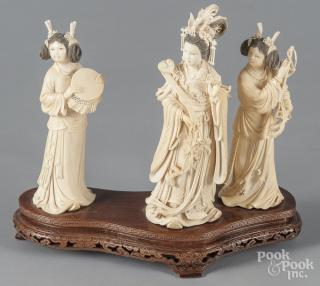 Appraisal: Three Chinese carved ivory female figures early th c h