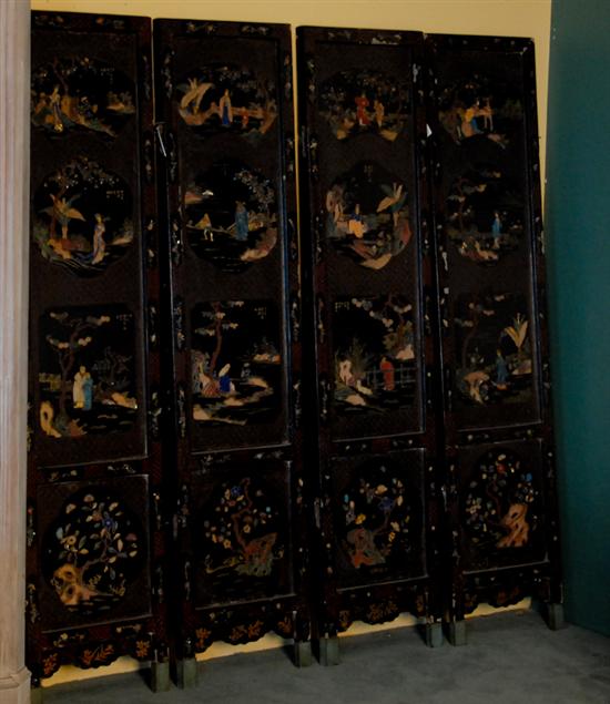 Appraisal: A Chinese Export Ebonized Screen with inlaid chinoiserie decoration Some