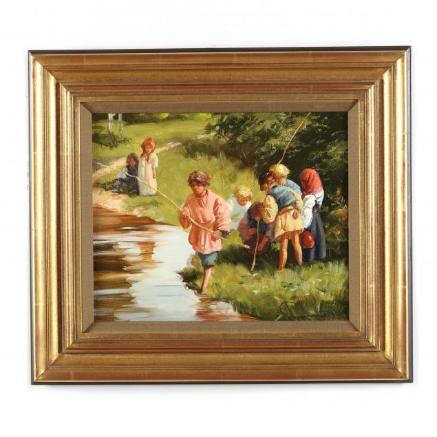 Appraisal: AFTER ILLARION MIKHAILOVICH PRYANISHNIKOV RUSSIAN - CHILDREN FISHING Oil on