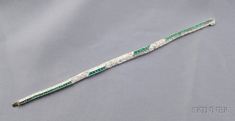 Appraisal: Art Deco Platinum Emerald and Diamond Bracelet designed as a