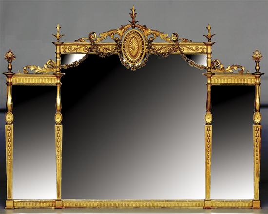 Appraisal: English carved giltwood overmantel mirror mid th centuryoval pediment with