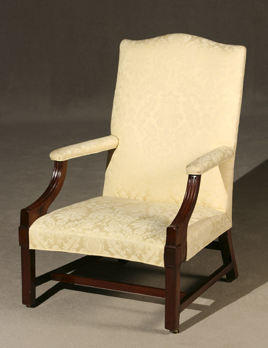 Appraisal: George III Mahogany Library Armchair Circa With lemon-yellow floral silk