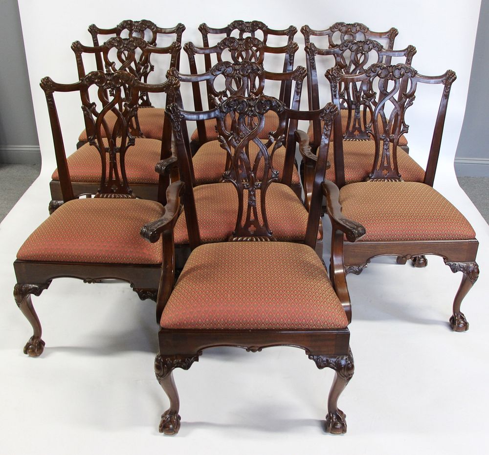 Appraisal: Quality Antique Mahogany Chippendale Style Dining Chairs To inc sides