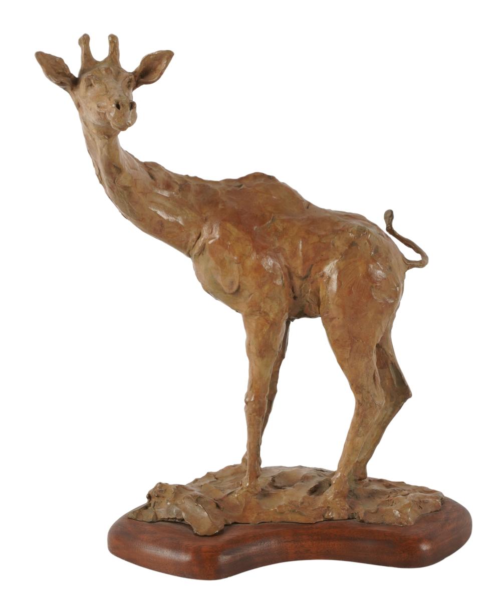 Appraisal: JOFFA KERR B GIRAFFEbronze mounted to wooden base signed to