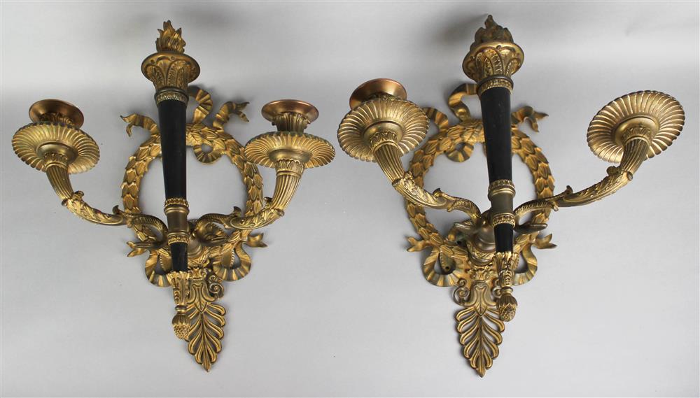 Appraisal: PAIR OF AMERICAN EMPIRE STYLE BLACK PAINTED AND GILT BRONZE