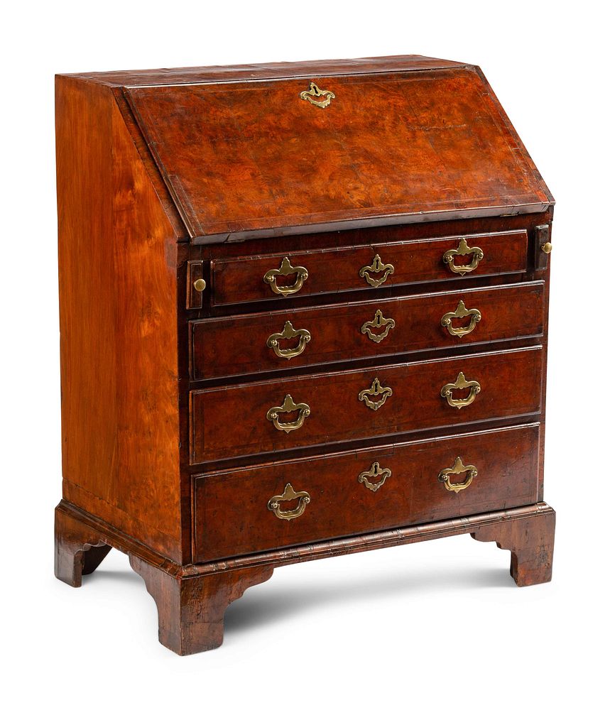 Appraisal: A George II Walnut Slant-Front Desk A George II Walnut