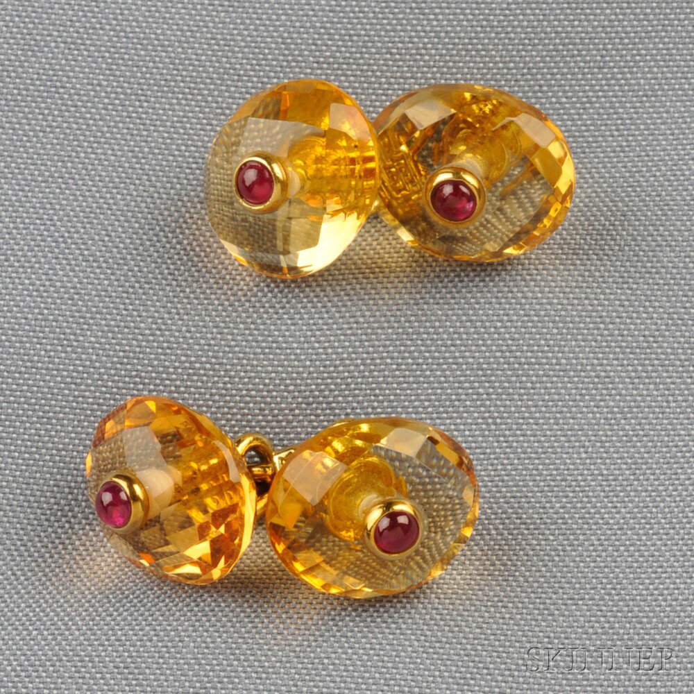 Appraisal: kt Gold Citrine and Ruby Cuff Links each double link