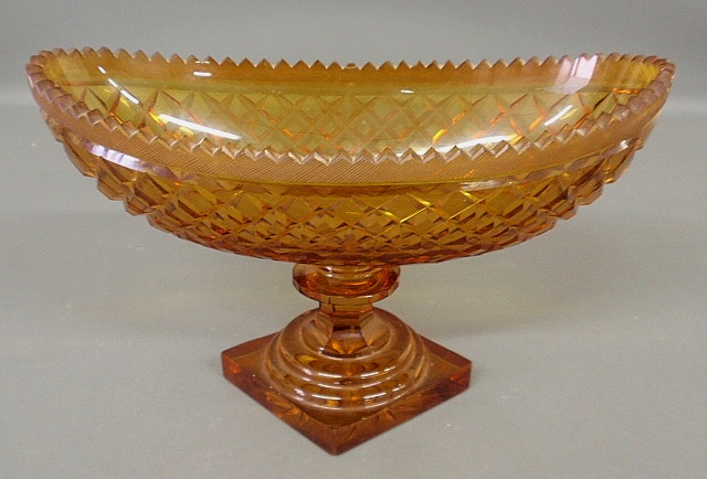 Appraisal: - Amber cut glass centerpiece bowl base marked - -