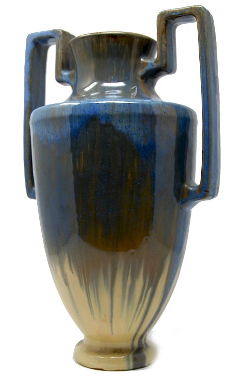 Appraisal: Fulper Blue Flambe Crystaline Floor Vase Fulper Double Handled Vase