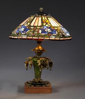 Appraisal: Unusual Gilt Spelter and Glass Table Lamp th c Unusual