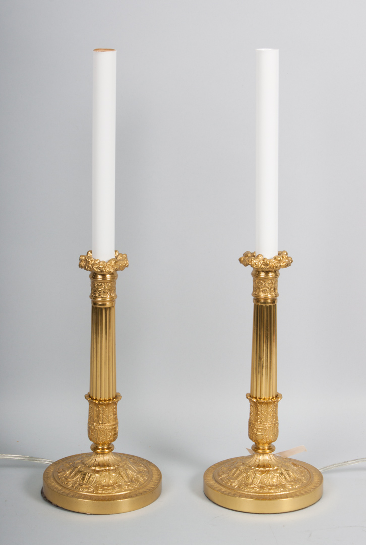 Appraisal: Pair of Louis XV style brass candlestick lamps th century