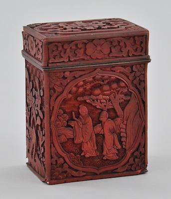 Appraisal: A Chinese Carved Cinnabar Box with Lid With a two-compartment