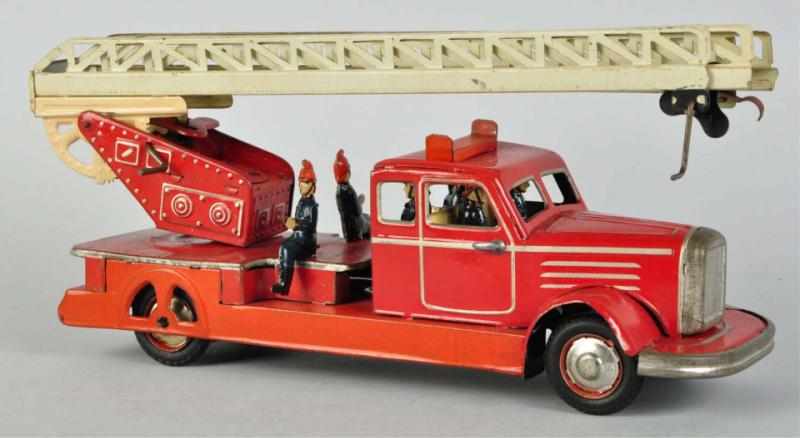 Appraisal: Tin Litho Fire Ladder Truck Wind-Up Toy German Working Includes