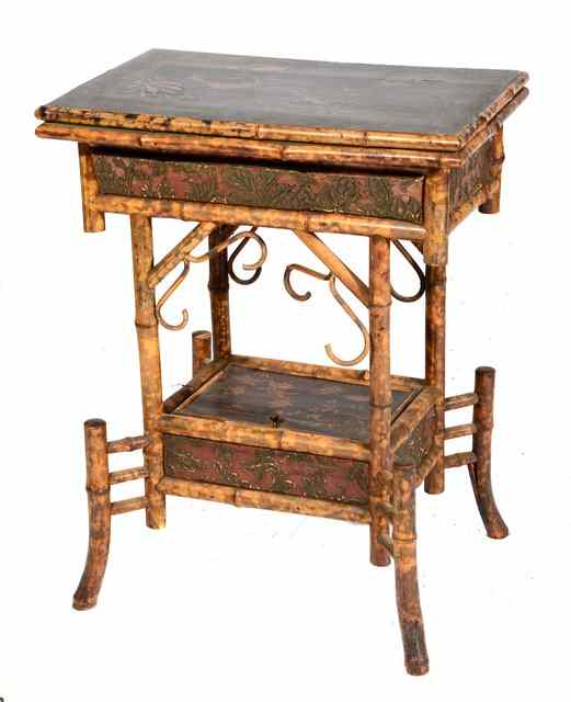 Appraisal: A TH CENTURY ORIENTAL BAMBOO FOLDOVER CARD TABLE with red