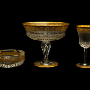 Appraisal: Three Gilt Decorated Baccarat Glass Articles comprising a wine stem