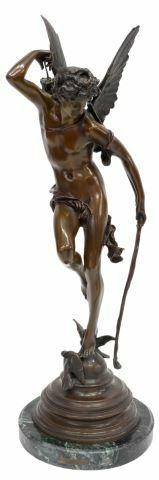 Appraisal: Patinated bronze sculpture Cupid Drawing an Arrow signed in cast