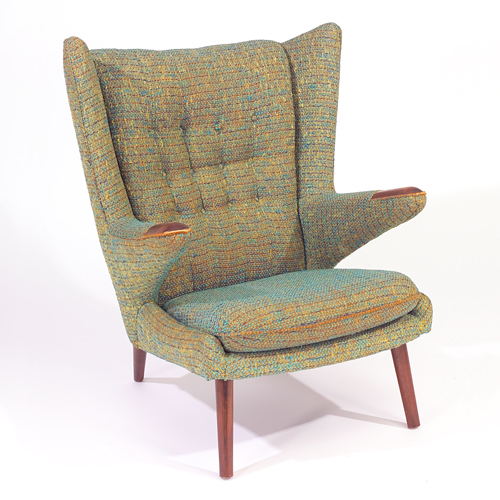 Appraisal: Hans Wegner Papa Bear chair with exposed armrests and tweed